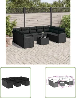 Produktbild von The Living Store 10-tlg. Garten-Sofagarnitur mit Kissen Schwarz Poly Rattan