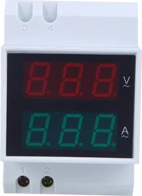 Productafbeelding van Digitale LED-spannings- en stroommeter voor montage op DIN-rail, meting van spanning en stroom, AC 80-300V, 0,2-99,9A, dubbele display
