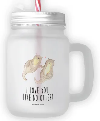 Produktbild von Mr. & Mrs. Panda Glas Otter Hände halten - Transparent - Geschenk, Cocktailglas, Paar, mit deckel, Für Smoothies, Trinkglas, Strohhalm, Verliebt, Seeotter, Liebe