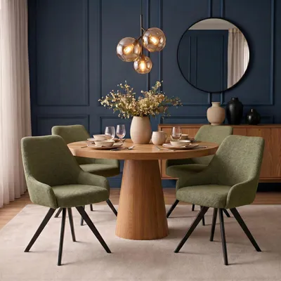 Produktbild von Esszimmerstühle VIGO 2er Set, Grün - Polsterstuhl mit Armlehnen und Metallgestell, Küchenstuhl mit gepolsterter Sitzfläche, Moderne Essstühle mit Stoffbezug für Esszimmer & Küche