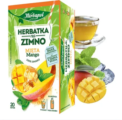 Produktbild von Herbapol Minze Mango Tee 20 Teebeutel - Kaltaufguss Früchtetee kalt aufgießen