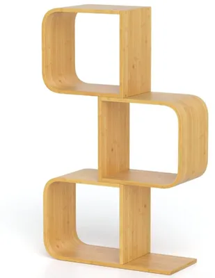Produktbild von S-förmiges Bücherregal aus Bambus mit 3 Ebenen Standregal Würfelregal Büroregal 61 x 23 x 100 cm