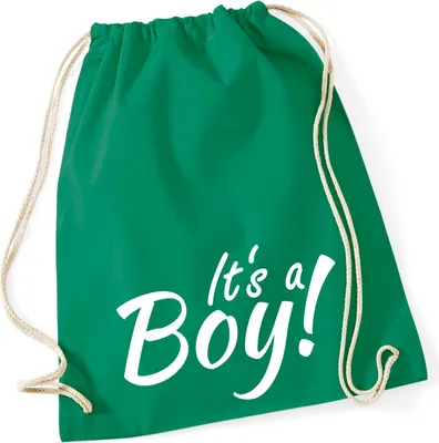 Produktbild von Huuraa Turnbeutel It`s a Boy! Schriftzug 12 Liter Kelly Green Baumwolle Rucksack Geschenkidee