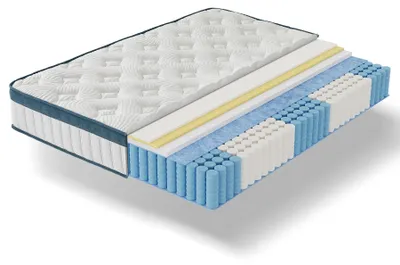 Obrázek produktu pro Matrace 90x200x25 cm - 7-zónová taštičková pružinová matrace - tvrdost H3 (střední) - ortopedická - s gelovou paměťovou pěnou - bílá/modrá