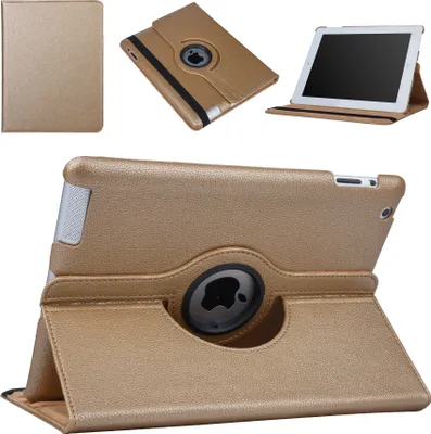 Zdjęcie produktu dla Etui do Apple iPad 2 / 3 / 4 Book Case 360 stopni obrotowe - złote skórzane etui obrotowe do iPad 2 / 3 / 4