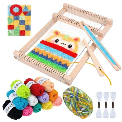 Produktbild von Holz Webrahmen Set für Kinder, Bastelset mit Wolle, 29x19cm