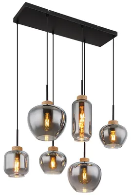 Produktbild von Pendelleuchte, Metall, Schwarz-matt, Glas Rauchfarbe, L 80 cm