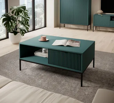 Produktbild von Couchtisch – Wohnzimmertisch – L104 – NOVA – Grün – Stilvoller Wohnzimmertisch mit moderner Rillenoptik