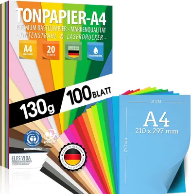 Obrázok produktu pre Kreatívny papier A4, 100 listov, 20 farieb, 130 g/m², na kreatívne projekty