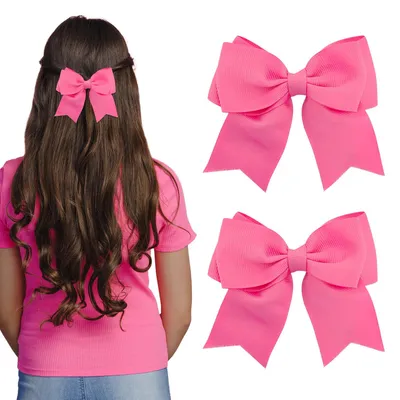 Produktbild von Set mit 2 Haarspangen aus Satin mit großen Schleifen für Mädchen, dunkelrosa