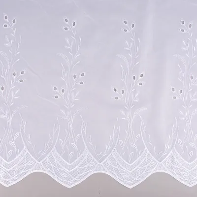Produktbild von Gardinenstoff Gardinenstores Stickerei Voile Blätter Bordüre weiß 17