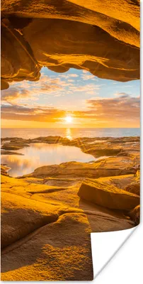 Produktbild von MuchoWow® Poster Höhle - Meer - Horizont - Sonnenuntergang 20x40 cm - Plakat - Foto