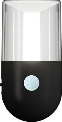 Produktbild von LED Nachtlicht mit Dämmerungssensor & Bewegungsmelder, schwarz, zylindrisch, transparenter Kopf