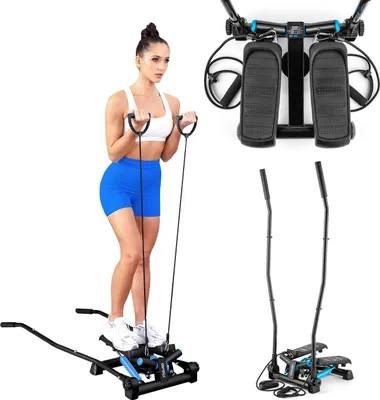 Produktbild von Gymtek® Stepper, Drehstepper mit Haltegriffen & Expanderbänder - mit LCD-Bildschirm, Schrittzähler und Kalorienzähler - Fitness, Pilates, Workout