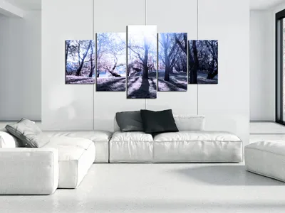 Produktbild von Akustikbild Natur Bäume 200x100 cm Bilder Akustikschaum Hochleistungsschallabsorber Schallschutz Leinwand 5 tlg Wandbild Raumakustik Schalldämmung c-B-0030-b-p