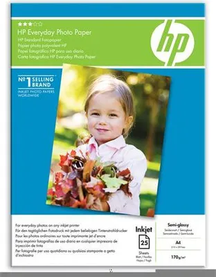 Obrázok produktu pre HP Lesklý fotopapier Everyday – 25 listov/A4/210 × 297 mm, Lesk, Inkjet, 21x29.7 cm, Všetky atramentové tlačiarne – univerzálna kompatibilita, Biznis, Enterprise, 15 - 30 °C