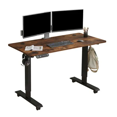 Produktbild von Hilodesk 120cm Elektryczne Biurko stojące z regulowaną wysokością, biurko stojące do domowego biura, biurka komputerowego, z kołami, brązowo