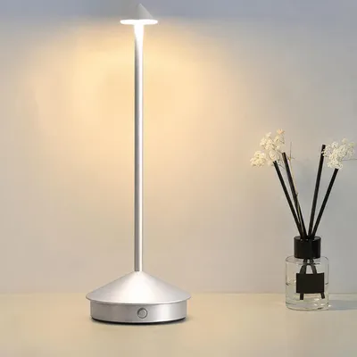 Produktbild von LED Nachttischlampe Kabellose Dimmbare LED Tischleuchte Tischlampe,Stufenloses Dimmen in drei Farben,Tragbare USB Aufladbar kabellose lampe,Silber
