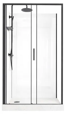 Image de Cabine de Douche Rectangle 115x90 - Colonne Thermostatique Noire et Receveur Haut Effet Pierre