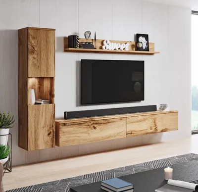 Produktbild von MINIO go for it, Wohnwand, 3-Teilig,"PARMA", mit LED-Beleuchtung, Wotan Eiche Farbe