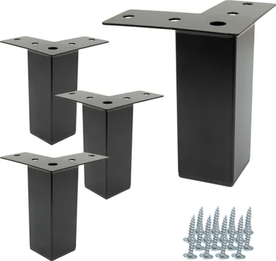Obrázek produktu pro sada 4 čtvercových nábytkových nohou, matná černá, 10 cm - Elegantní kovové nohy pro stylové nábytkové projekty