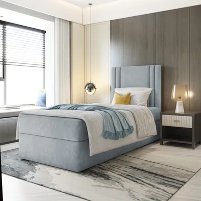 Produktbild von Einzebett Best Mini Boxspringbett mit Bonell-Matratze Bett mit Bettkasten (90x200; Grau Itaka 50, ohne topper)