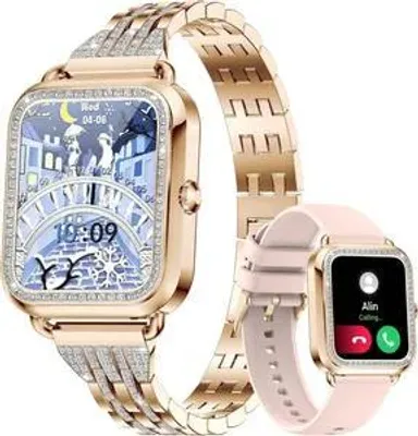 Produktbild von 2026 Smartwatch Damen Gold Quadrat mit HD-Display, Herzfrequenz, SpO₂, EKG, IP67 Wasserdicht, Fitnessuhr, Aktivitätstracker & Bluetooth (Gold)