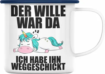Produktbild von Trendation - Emaille Tasse mit Sprüch Kollegin Mitarbeiter Geschenk Arbeitskollege Einhorn (Blau)