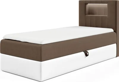 Produktbild von MEBLINI Kinderbett mit Bettkasten - Gepolstert Einzelbett mit Matratze - Polsterbett mit Stauraum - Bett mit Kopfteil - Stauraumbett - GARETH 1 - 90x200 Rechts - H3/Braun Samt
