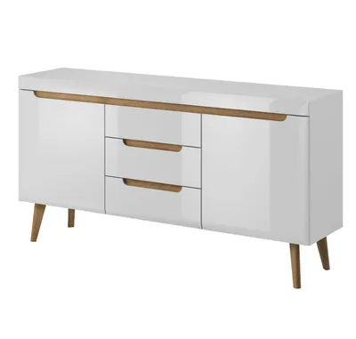 Immagine prodotto di Grande cassettiera combinata NATHANIEL - bianco lucido / rovere riviera