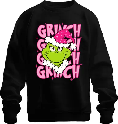 Produktbild von Grinch Weihnachten frech Geschenk grün rosa Santa Hut Retro Uni Sweatshirt Pullover, Schwarz, XL