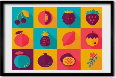 Produktbild von Bild 60x40 MDF-Rahmen, Wandkunst Obst Symbole