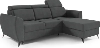 Produktbild von Minimalistische, Ecksofa mit Schlaffunktion und Bettkasten, Universale Ecke, Ottomane links als auch rechts montierbar  -Wohnlandschaft, Couch für Wohnzimmer, Schlafsofa, Eckcouch L-Form  Sofagarnitur, Sofa  - Ecksofa TESLIN I Dunkelgrau (Monolith 95)