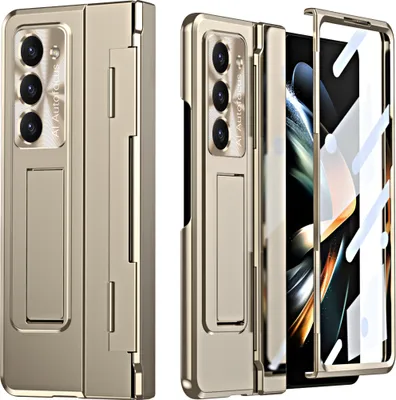 Immagine prodotto di Custodia per Samsung Galaxy Z Fold 5 Custodia galvanizzata con supporto, con protezione dello schermo e delle lenti Oro