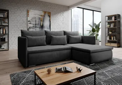 Obrázek produktu pro FurMeb24 ECKSOFA VALERIO monolit 95 - pravá strana - tmavě šedá - s funkcí spánku a lůžkovou skříní