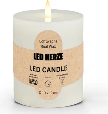 Image de Bougie LED en cire, flamme vacillante, Ø 10x12 cm, blanc