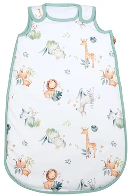 Produktbild von TupTam Schlafsack Baby 2.5 TOG – Ganzjahresschlafsack Kinder mit Seitlichem Reißverschluss, Ärmellos, Farbe: Safari (Löwe, Giraffe, Elefant), Größe: 80-86