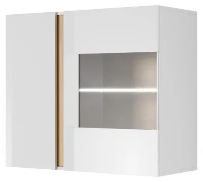 Immagine prodotto di Vetrina da parete, bianco + bianco lucido + rovere Grandson, 96,5 x 82,5 x 40 cm