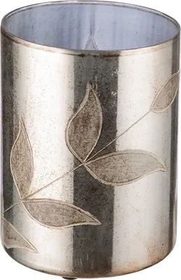 Image de Gilde Windlicht, zylindrisch, "Bosque", Blattmotiv, Glas, silberfarben, VE 2, H. 20 cm, D. 15 cm 51146 4063387511466