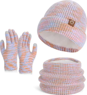 Produktbild von Winter-Set mit Mütze, Schal & Handschuhen - 3-tlg. Strick-Set mit Innenfutter für vollständigen Kälteschutz