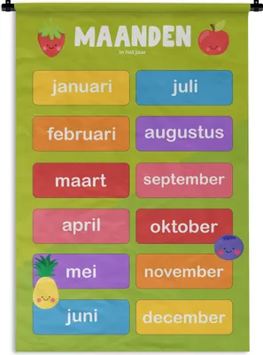 Produktbild von MuchoWow® Wandteppich Wandbehang Kinderzimmer - Monate - Bildung - Jungen - Mädchen - Kinder - Grün - Kinder 90x135 cm Tapisserie Dekoration Wandtuch - Baumwolle - Wandskulptur