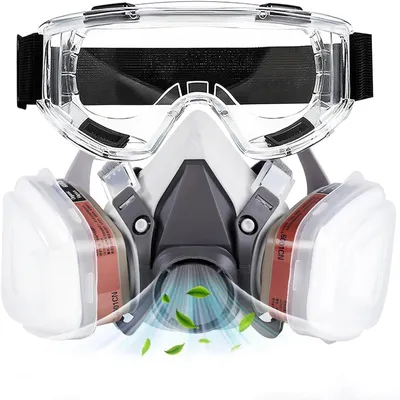 Productafbeelding van Omgoods- Adembeschermingsmasker herbruikbaar - Stofmasker met filter - Gehoorbescherming - Veiligheidsbril - Effectief tegen gassen - Bescherming tegen chemicaliën