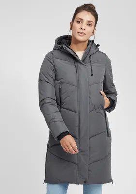 Produktbild von Oxmo OXJuna Damen Wintermantel Parka Mantel mit Kapuze Gummizug Reißverschlusstaschen Seiten-Reißverschlüsse Regular fit