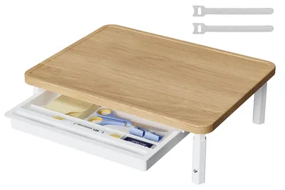Zdjęcie produktu dla Stojak na monitor 3 w 1, regulowany na wysokość - podwyższenie biurka z półką - 37,5 x 28,5 cm