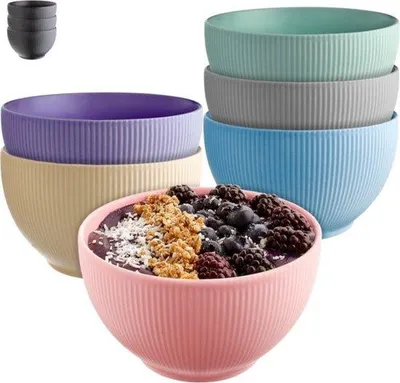 Image de Soupières en céramique - Lot résistant au micro-ondes et au lave-vaisselle - 6 pièces - Grands bols en céramique - 700 ml - Couleurs vives