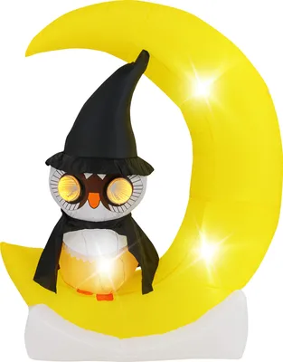 Produktbild von COSTWAY 155CM Halloween Deko Outdoor, LED Aufblasbarer Eulen auf dem Mond stehend, Schreckliche Halloween Dekoration für Hausgarten Rasen Garten Party, selbstaufblasend