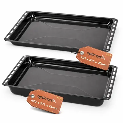 Produktbild von OptimumX 2er Backblech Set 422 x 375 mm, Fettpfanne 30 & 45 mm, Emailliert, Ofenblech für Backofen, Kratzfest & Rostfrei