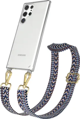 Produktbild von EAZY CASE Handykette - Verstellbarer Trageriemen kompatibel mit Samsung Galaxy S22 Ultra 5G, Handykordel mit transparenter Silikon-Hülle, Band in Blau
