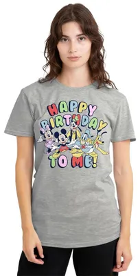 Obrázek produktu pro Tričko Disney Mickey Mouse Friends, "Všechno nejlepší!", dámské, sportovní střih, barva: šedá (Heather Grey), velikost: S (sportovní střih)