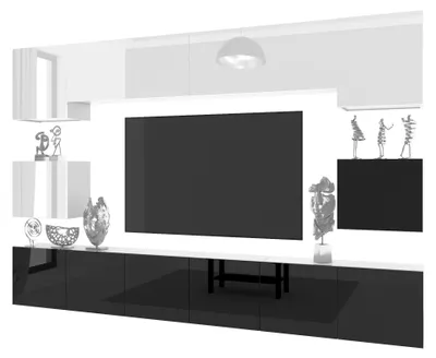 Produktbild von BELINI Wohnwand MILANO 3 Wohnzimmer 300 cm - Schwarz Hochglanz/Weiß Hochglanz, Moderne Schrankwand Set, Anbauwand TV-Schrank Griffloses System
